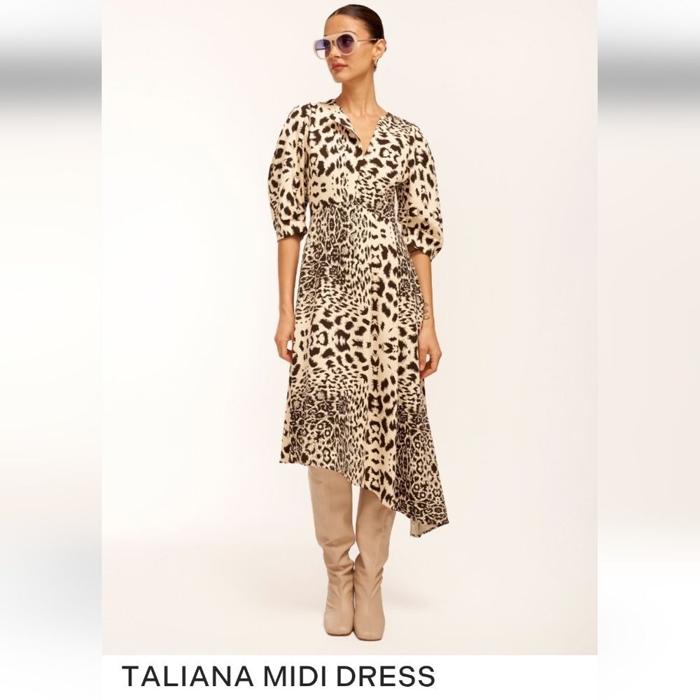 Equipment Taliana Leopard-print Asymmetrical Midi Dress Size 8 NWT